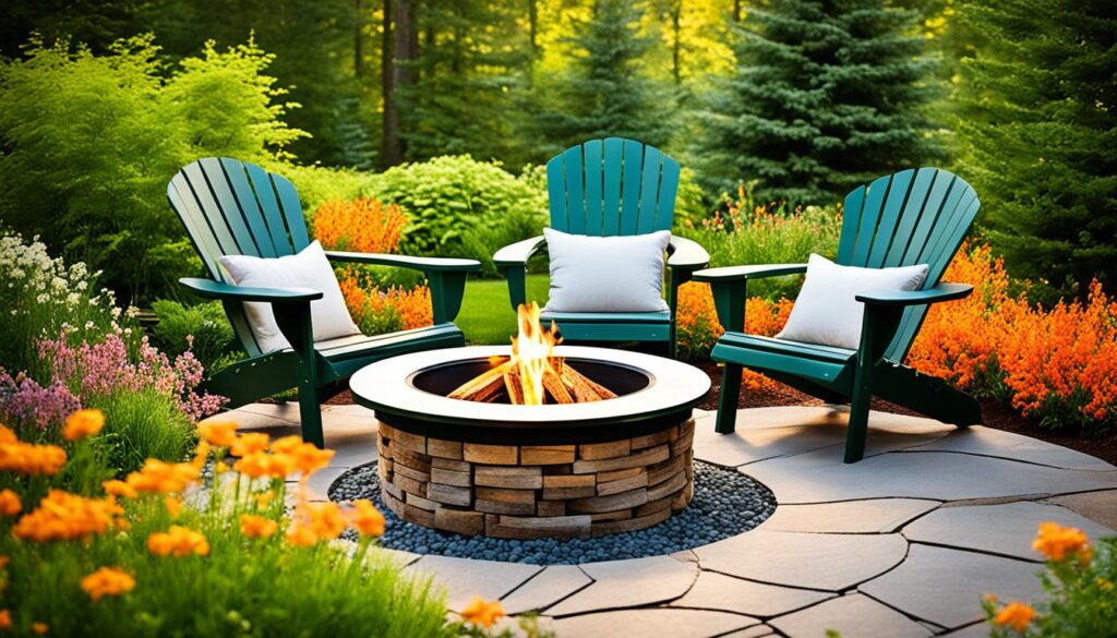 fire pit and adirondack chairs