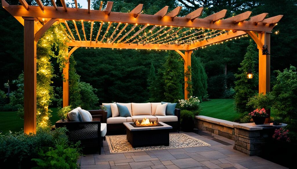 pergola with string lights