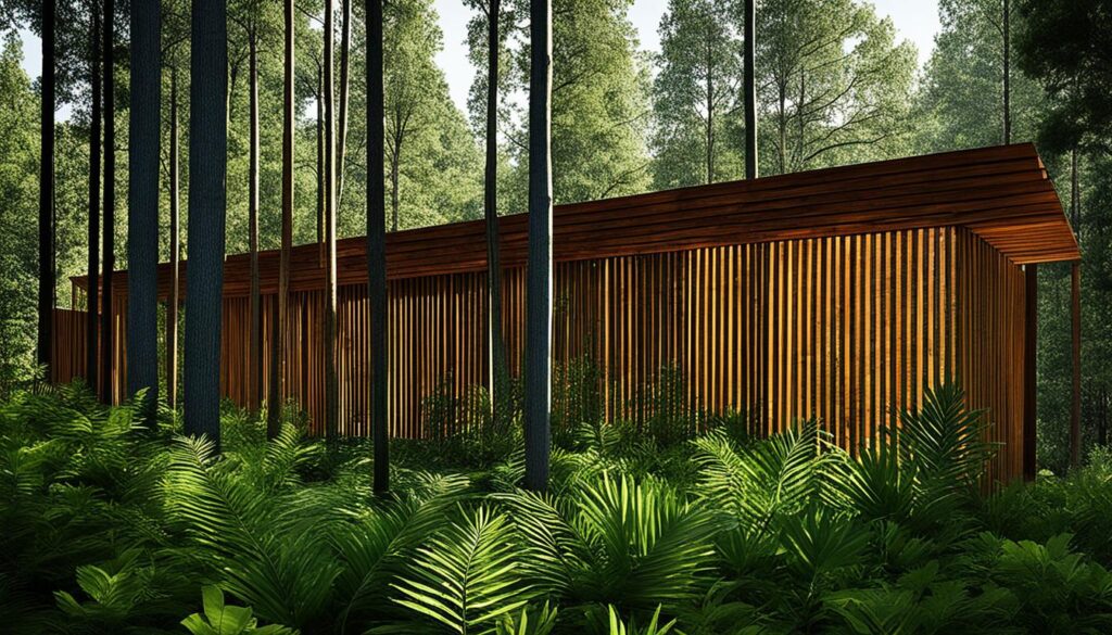 vertical wood-slated structures vertical wood-slated structures